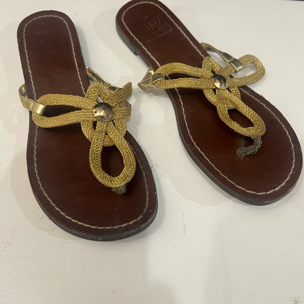 Gold Braided Thong Sandals - Women